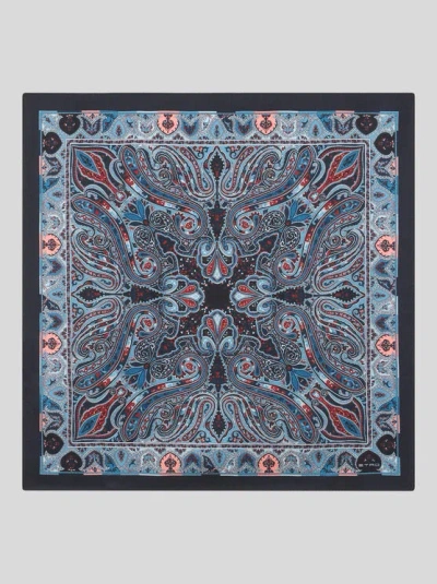 ETRO , SILK JACQUARD POCKET SQUARE, MAN, BLUE