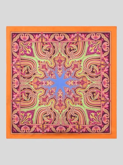 ETRO , PAISLEY SILK POCKET SQUARE, MAN, ORANGE