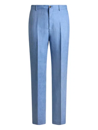 Etro Elastic-waist Linen Trousers In Blue