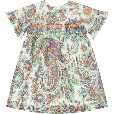 Etro Elegant Ivory Dress For Baby Girl With Paisley Pattern