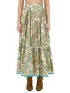 Etro Tiered Paisley Print Long Skirt With Ruffled Hems In Green