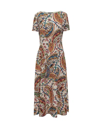 Etro Elegant Midi Dress With Artistic Print In Brown
