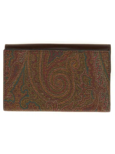 Etro Elegant Patterned Card Holder In Brown