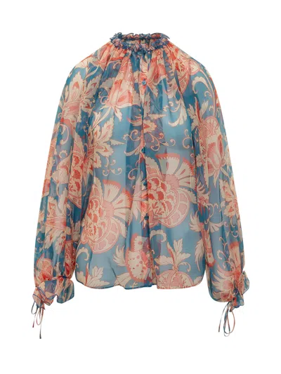 Etro Elegant Shirt With Gathered Neck Detail In Blue