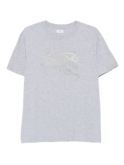 Etro Embellished Bird T-shirt In Gray