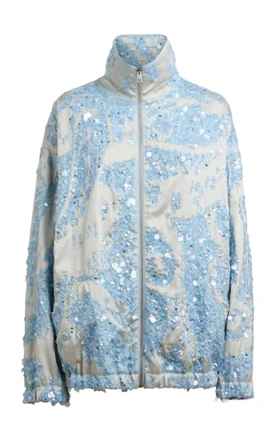 Etro Embellished Cotton-blend Jacket In Blue