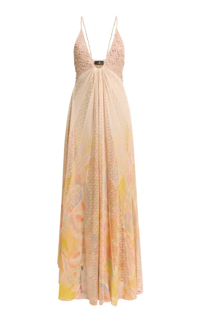 Etro Embellished Knit Maxi Dress In Neutral