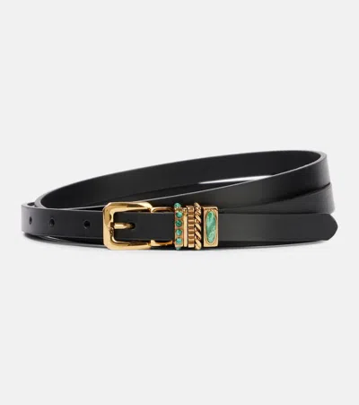 Etro Embellished Leather Belt In Black