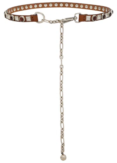Etro Embellished Leather Chain Belt In Blue