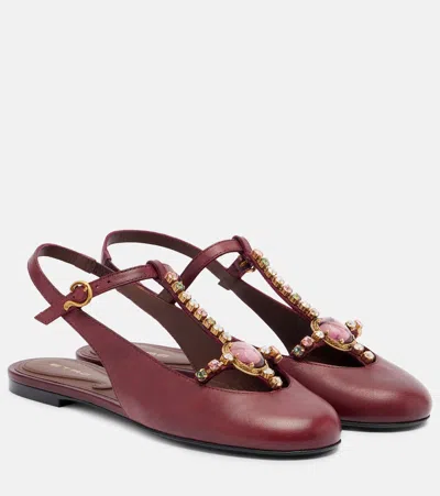 Etro Embellished Leather Slingback Flats In Multi