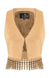 Etro Embellished Leather Vest In Neutral
