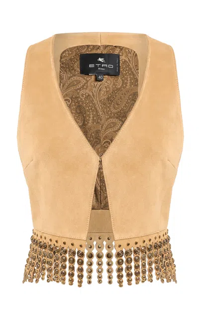 Etro Embellished Leather Vest In Neutral
