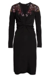 Etro Embellished Long Sleeve Silk Crepon Midi Dress In Black