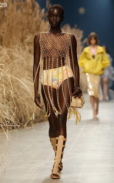 Etro Embellished Open-knit Top In Neutral