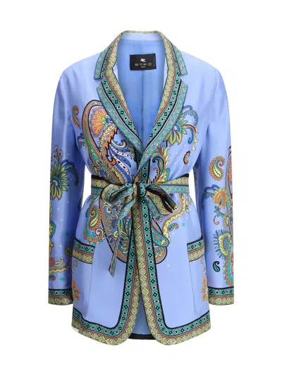 Etro Silk Twill Blazer In Blue