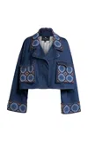 Etro Embellished Stretch-denim Jacket In Dark Wash