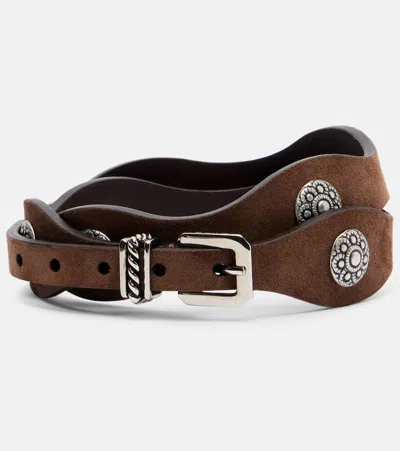 Etro Embellished Suede Belt In Brown