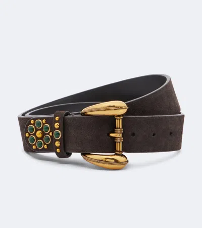Etro Embellished Suede Belt In Brown
