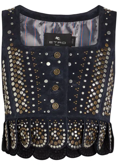 Etro Embellished Suede Top In Blue