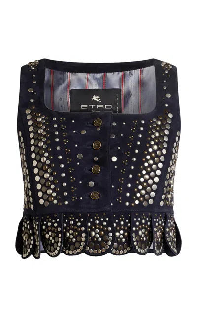 Etro Embellished Suede Vest In Black