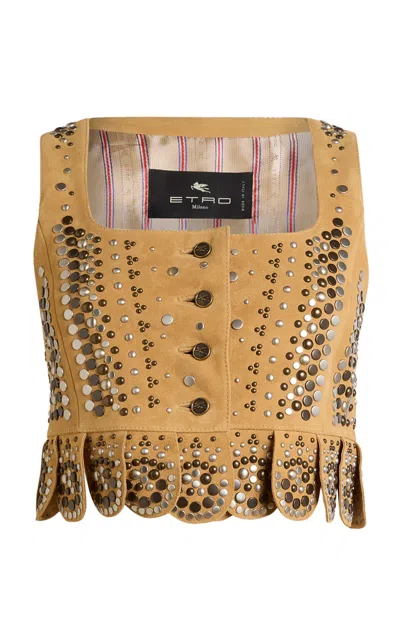 Etro Embellished Suede Vest In Brown
