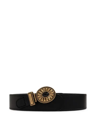 Etro Embellished-buckle Leather Belt In Black
