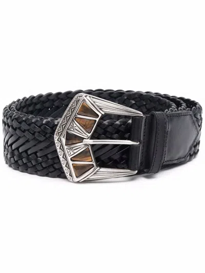 Etro Embossed Buckle Belt In Black