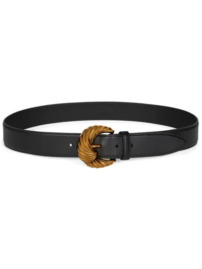 Etro Embossed-buckle Leather Belt In Black