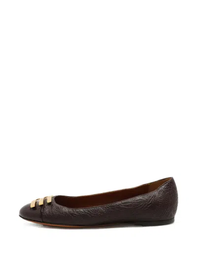 Pre-owned Etro Embossed Cap-toe Ballet Flats In Brown