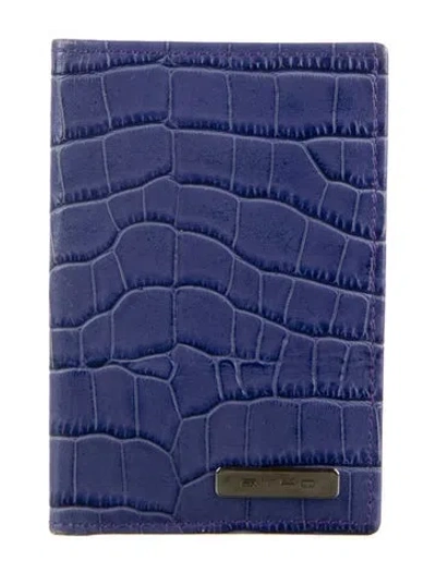 Pre-owned Etro Embossed Leather Animal Print Card Holder In Blue
