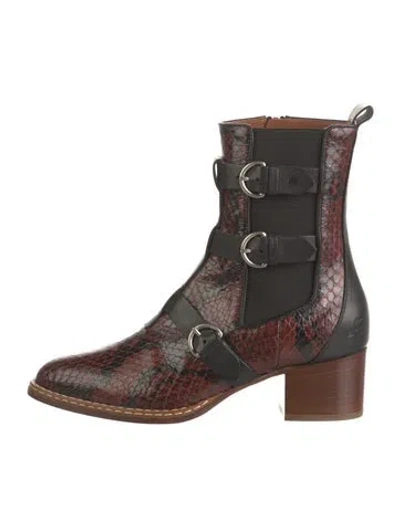 Pre-owned Etro Embossed Leather Animal Print Moto Boots In Brown