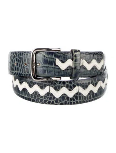 Pre-owned Etro Embossed Leather Belt In Blue