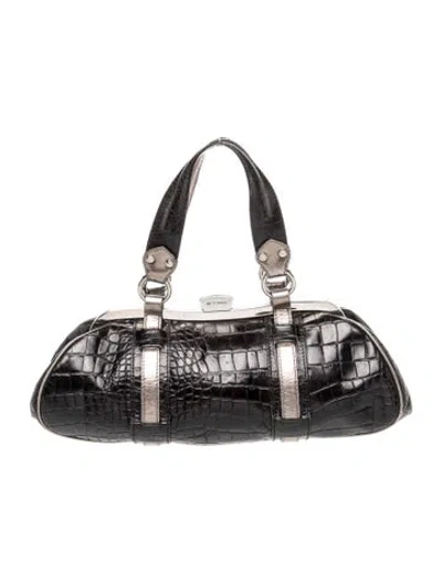 Pre-owned Etro Embossed Leather Top Handle Bag In Black