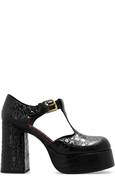 Etro Black Printed Leather Mary Jane Platform Sandals In Schwarz