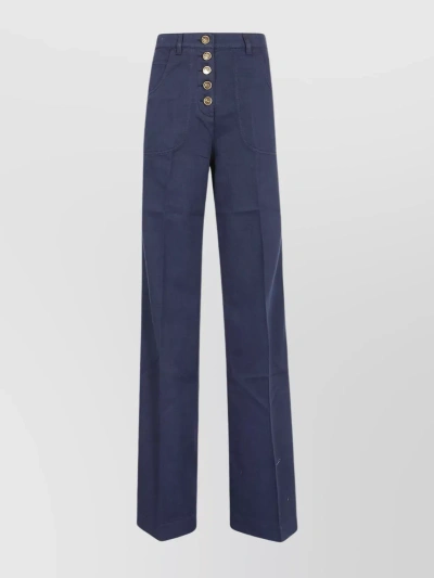 Etro Embroidered Back Pocket High-waisted Wide Leg Trousers In Blue
