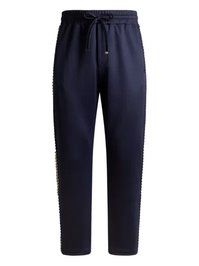 Etro Embroidered-band Trousers In Blue