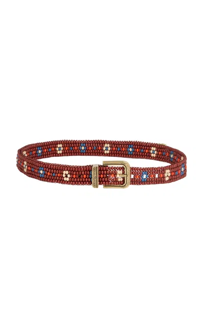 Etro Embroidered Beaded Belt In Red
