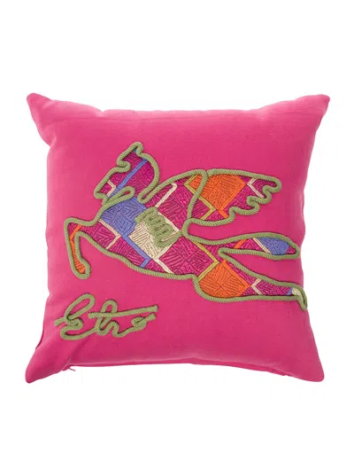 Etro Embroidered Bird Motif Throw Pillow In Pink