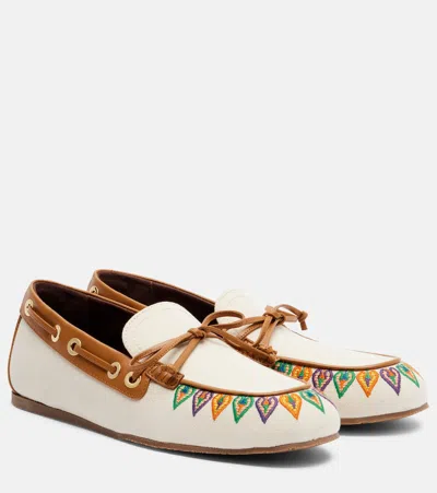 Etro Embroidered Canvas Boat Shoes In Multi