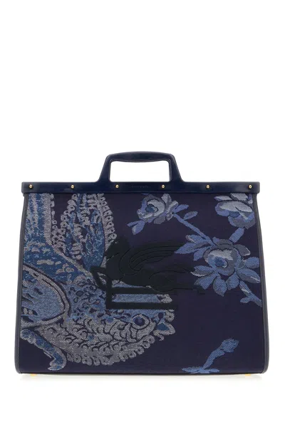 Etro Canvas Bag With Logo Motif And Embroidery In Multicolour