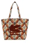 Etro Embroidered Canvas Medium Soft Trotter Shopping Bag In Orange
