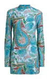 Etro Embroidered Cotton-blend Mini Dress In Animal Print