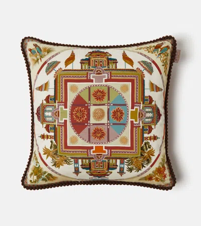 Etro Embroidered Cotton Cushion In Neutral