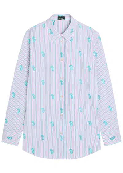 Etro Embroidered Cotton Shirt In Blue