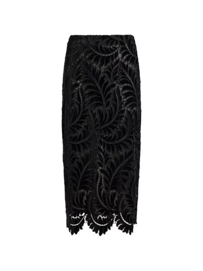 Etro Embroidered Cotton Velvet Midi Skirt In Black