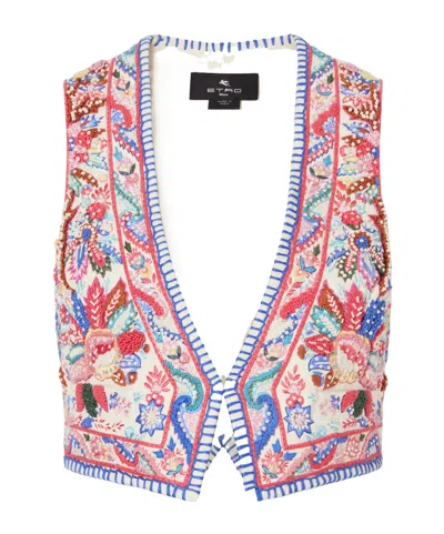 Etro Embroidered Cotton Vest In Multi