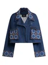 Etro Cropped Jacket With Pearl Embroidery In Blue