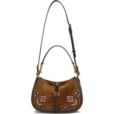 Etro Women Medium Pony Bag In Suede With Embroidery In Multi