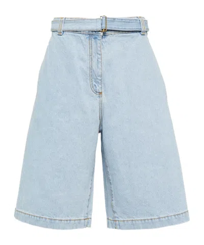 Etro Embroidered Denim Shorts In Blue
