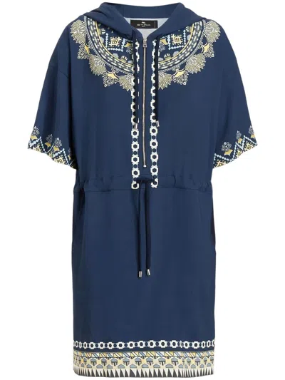 Etro Embroidered-design Hooded Dress In Blue